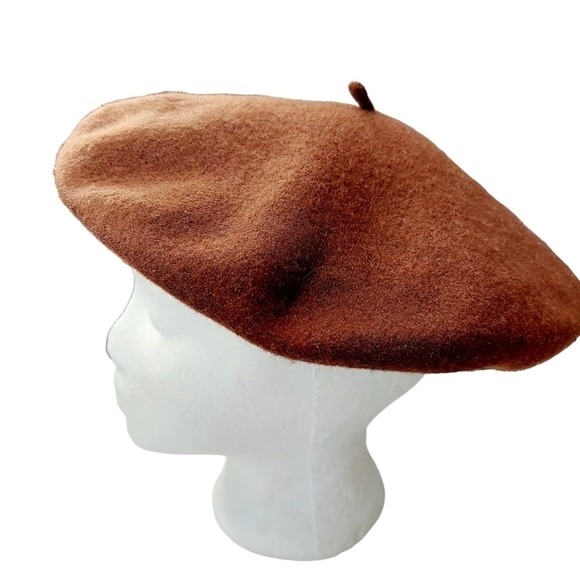 Vintage Wool Beret Chocolate Coco Brown Beanie Cap Hat Preppy Hipster - Picture 5 of 6